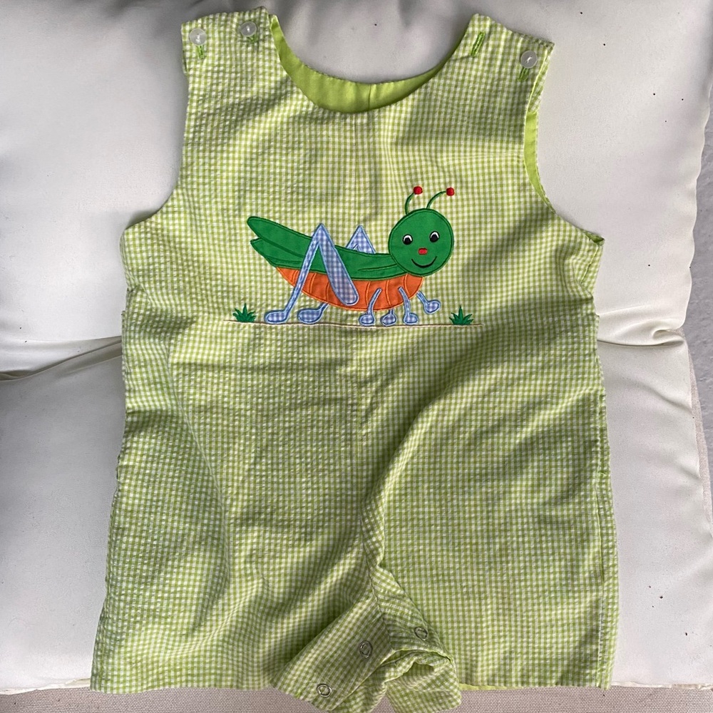 Gingham with Appliqué detail Baby Boy Short Coverall